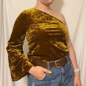 NWT 1.STATE One Shoulder Gold Velvet Blouse